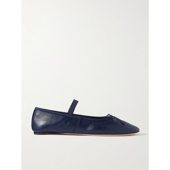 Loeffler Randall Leonie Bow-Embellished Leather Flats - 9.5 - Navy - Picture 1 of 5